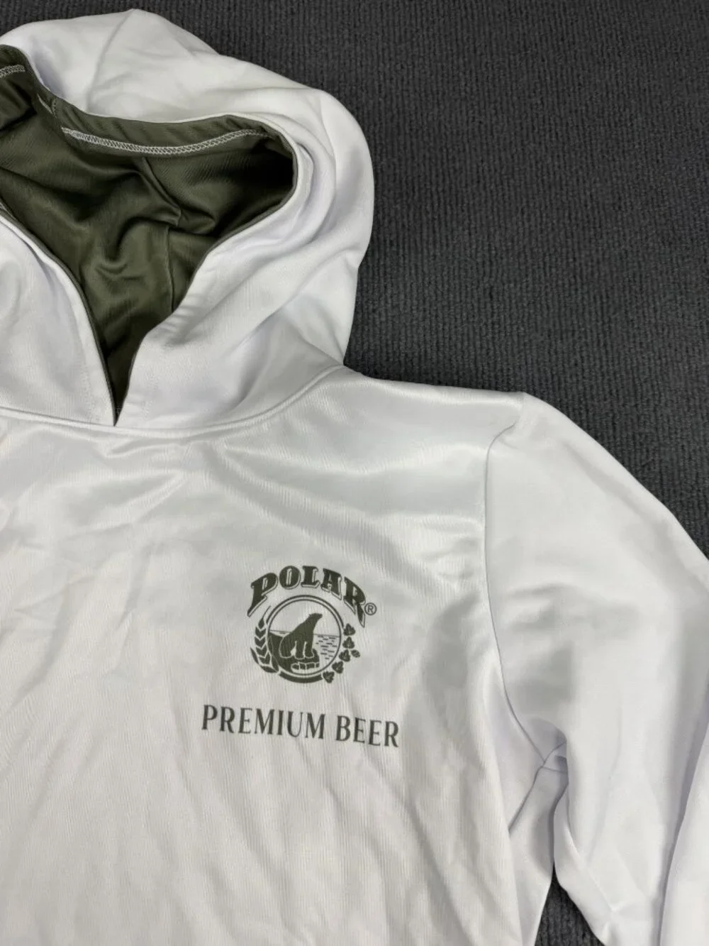 Polar Premium Beer Unisex White Green Camo Hoodie Sweatshirt Medium